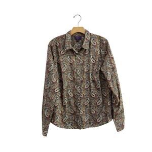 J. Crew Liberty Fabric Paisley Button Down Blouse Preppy 100% Cotton Size 14
